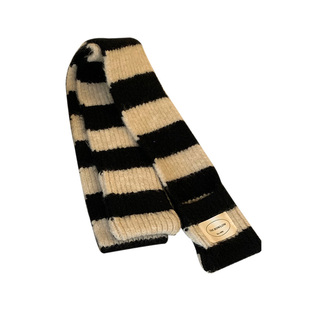 日系撞色黑白条纹毛绒小围巾女冬季韩版百搭加厚保暖防寒软糯围脖