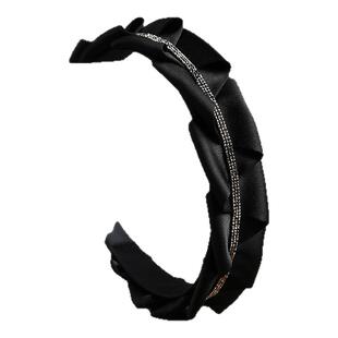 简语新款黑色布艺缎面发箍水钻宽边防滑发箍百搭发卡压发头箍发饰