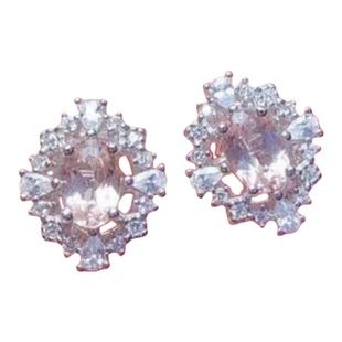 天然摩根石戒指吊坠耳钉女 纯银镶嵌宝石4乘6韩版甜美银饰饰品