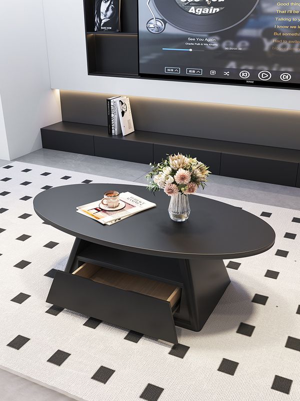 现代简约椭圆形岩板茶几轻奢极简客厅家用小户型高级感创意茶几桌