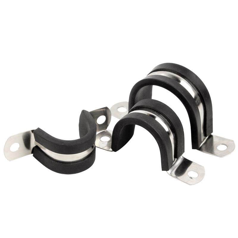 304不锈钢U型卡扣带连胶条骑马卡管卡喉箍水管固定夹锁紧钢管抱箍