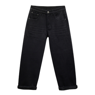 布冷布热 冬季黑色加绒加厚牛仔裤男宽松直筒无弹阔腿厚绒长裤子