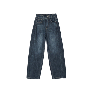 高品质！闭眼入~竹节感阔腿弯刀牛仔裤女春新款宽松遮胯显瘦长裤