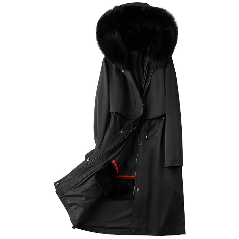 派克服女中长款黑色狐狸毛领秋冬大衣2025新獭兔毛内胆可拆卸外套