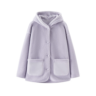 森马外套女冬季中长款两面穿仿羊羔毛摇粒绒2025新款纯色慵懒夹克