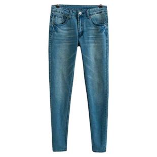 高品质复古蓝色修身牛仔裤男生slp高街弹力韩版潮流百搭小脚裤男