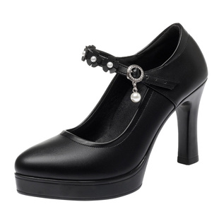 旗袍鞋子百搭真皮走秀鞋女模特舒服高跟皮鞋防水台工作鞋细跟单鞋