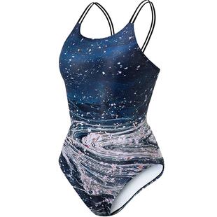 三角竞技连体游泳衣女高品包臀交叉美背显瘦性感时尚花减阻带胸垫