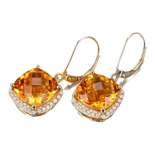 米莱珠宝 21.5克拉天然彩宝黄水晶耳环女18K金钻石耳坠耳钉首饰
