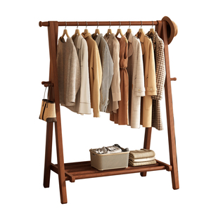 卧室落地挂衣架实木衣帽架家用客厅衣服置物架床尾晚上放衣服神器
