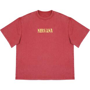 O3PARK夏季新款“NIRVANA”短袖水洗做旧重磅复古印花圆领T恤