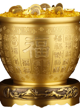 刻字招财进宝聚宝盆摆件铜百福缸