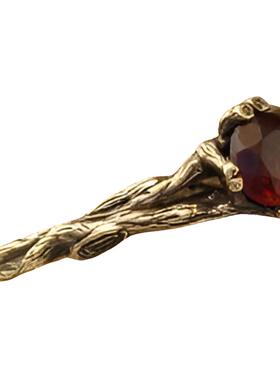 天然宝石石榴石细枝14K纯金戒指