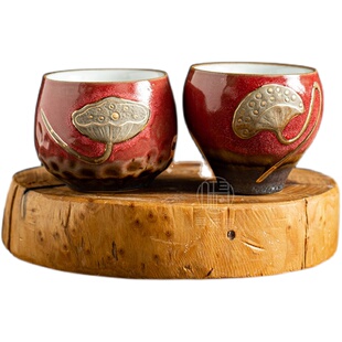 知遇莲蓬情侣对杯｜陶瓷功夫茶杯粗陶主人杯新婚婚庆结婚礼品茶具