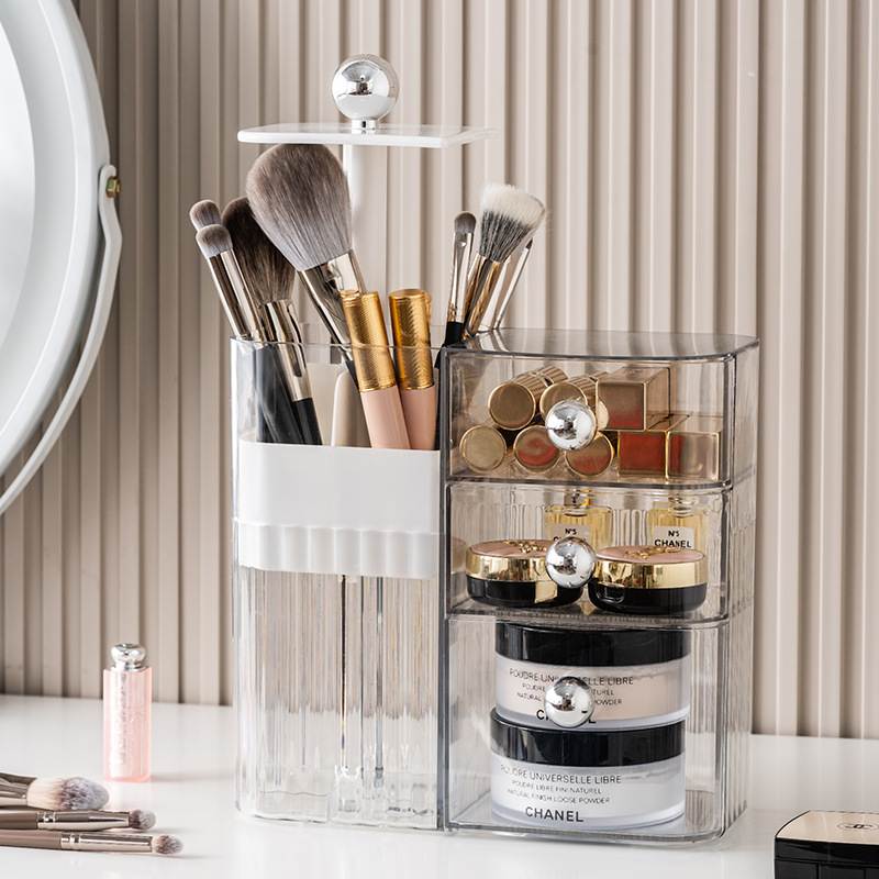 新款化妆刷收纳筒防尘化妆品高级整理物收纳升降式置架抽屉式桌面