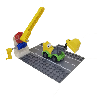 大颗粒积木儿童停车场栏杆玩具道闸红绿灯起落升降杆收费站挖土机