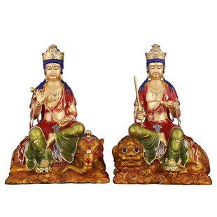 纯铜文殊普贤菩萨摆件佛像坐像供奉菩萨佛像办公室客厅装饰品摆件
