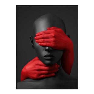 现代小众艺术挂画红色理发美发店壁画高级美容酒吧抽象人物装饰画