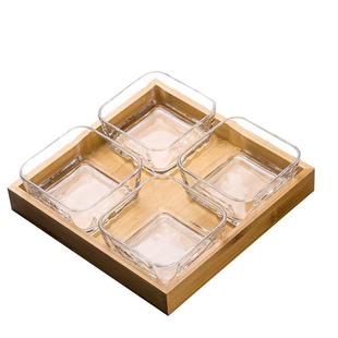 ins风正方形锤纹玻璃碗带盖水果沙拉碗甜品碗美容院小吃碗零食盘