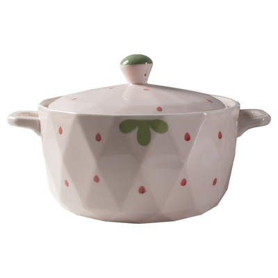 双耳草莓大号汤碗带盖面碗