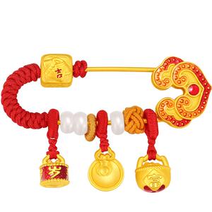 潮宏基好事发生锦衣玉食黄金s925银别针足金和田玉胸针宝宝配饰