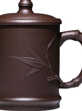 紫砂杯茶杯子宜兴紫砂纯手工泡茶家用原矿紫泥带盖男女士节节高升
