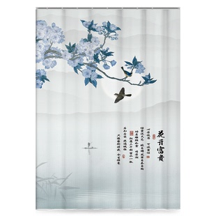 中国风柜子遮挡帘滑轨式门帘山水画遮挡杂物帘衣柜帘鞋架遮丑布帘