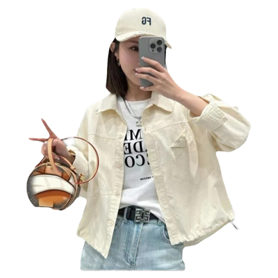 小个子简约长袖衬衫薄款外套夹克衫2025春秋韩版宽松短款衬衣女
