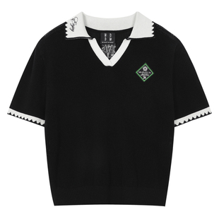 MEDM 网格polo撞色罗纹休闲短袖街头复古透气慵懒风宽松情侣T恤夏