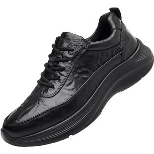 木林森鞋子男鞋秋季头层牛皮鞋全黑软底公务鞋通勤冬季休闲运动鞋