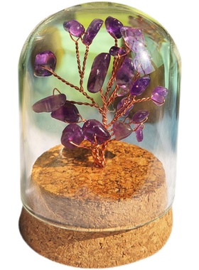 玻璃罩木底微观包邮水晶树