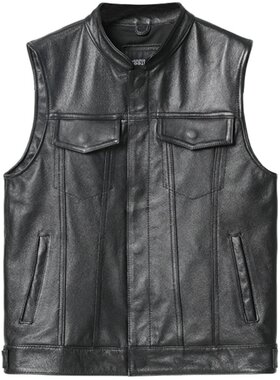 休闲真皮牛皮立领骑行服背心立领