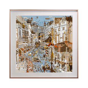 AOCA奥卡艺术 法式大牌丝巾画斜纹真丝巾裱画客厅装饰画 福宝大街