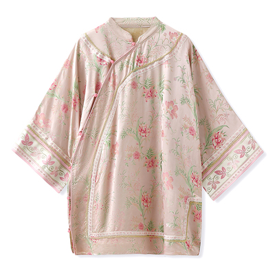 弥蝶夏季国风轻奢印花人丝衬衫女