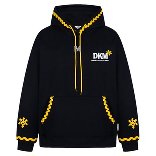 SREK新款美式字母贝壳绣连帽卫衣男女黑色加绒宽松情侣款潮牌上衣