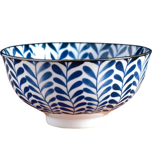 日式米饭碗釉下彩陶瓷4.7英寸家用饭碗美食拍照碗古朴复古餐具碗