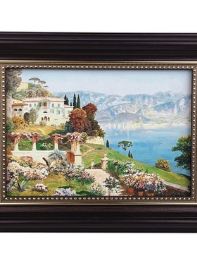 北欧风大海小镇风景装饰画油画