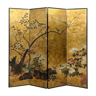 法式南洋风复古高端手绘金箔屏风客厅茶室沙发餐厅中古花鸟背景墙