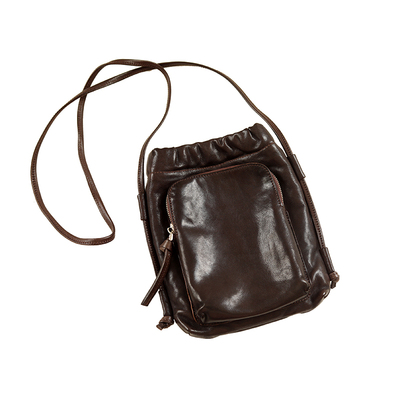 IRongerr复古牛皮竖款手机包小众