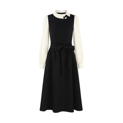 法式千金拼接假两件黑色连衣裙女