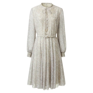 VGRASS维格娜丝春季定位印花叠绣仿乔其碎花下午茶精致显瘦连衣裙