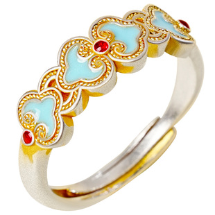 宫里上新纯银戒指女珐琅古法999足银指环新中式三八妇女节礼物