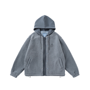 LAMLICKA美式羊羔绒情侣开衫连帽棉服oversize冬季保暖宽松外套