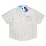 WASSUP潮牌拼接条纹短袖衬衫男女款美式上衣夏季衣服宽松休闲外套