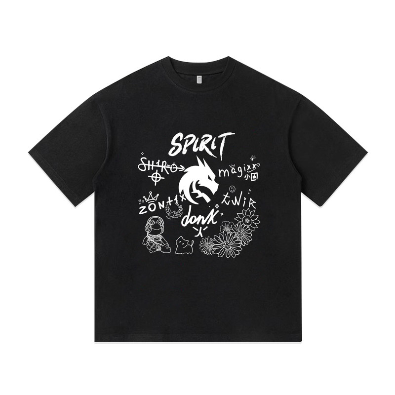 Team Spirit绿龙cs2go游戏绿蛙教练复古直喷印花短袖纯棉男装T恤