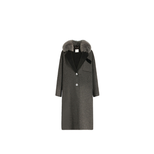 【高奢大衣】欧时力 澳洲羊毛双面呢外套女2023新冬可拆狐狸毛领