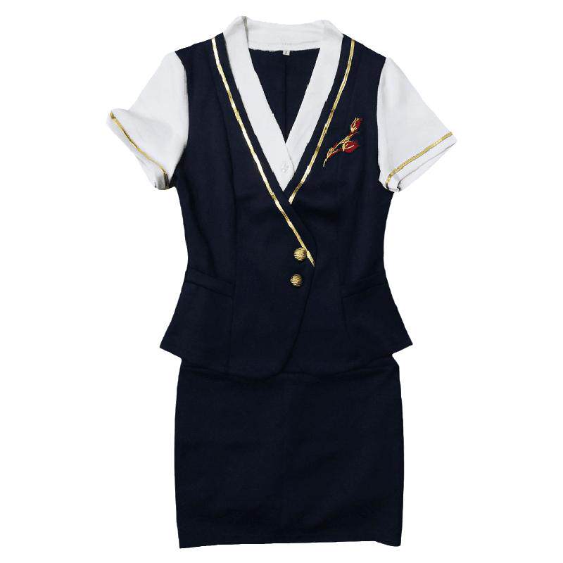 spa美容工作服女短袖2020新款空姐制服职业工装足浴套装显瘦气质