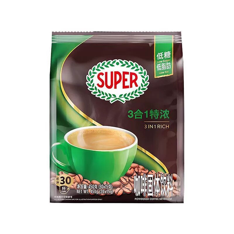 super超级牌马来西亚进口450g速溶咖啡3合1特浓咖啡粉