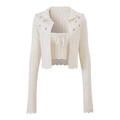 银河万岁羊毛手工花朵吊带开衫