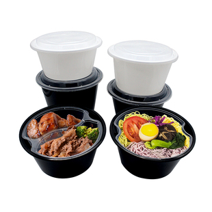 一次性双层汤面分离打包盒圆形1250凸盖餐盒粉丝米线1500ml外卖碗